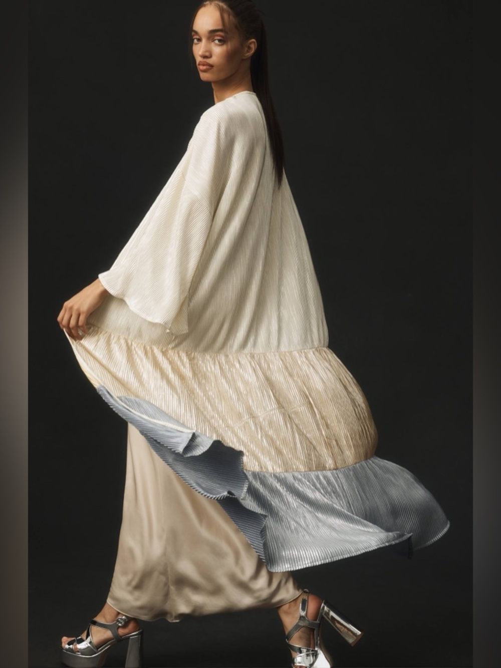 Anthropologie Pleated Colorblock Duster Cardigan One Size‎ Flowy Kimono Shimmer